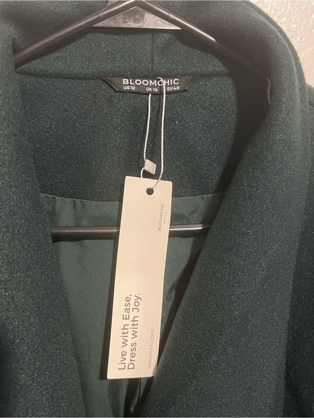 NWT BloomChic Dark Green Belted Trench Coat Size  12 - Picture 4 of 7